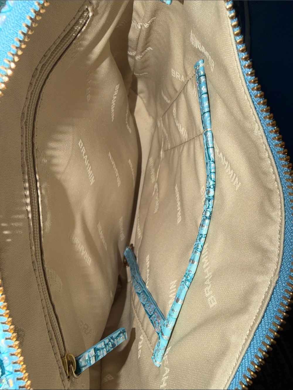 Brahmin Artic Blue Melbourne Croc-Embossed Leather Crossbody with Gold Hardware - Picture 13 of 15